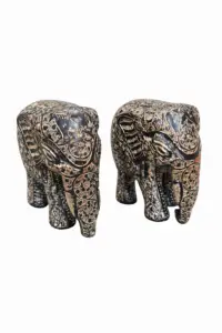 Handcrafted engraved brass elephant pair, decorative elephant statues for home decor and vastu placement