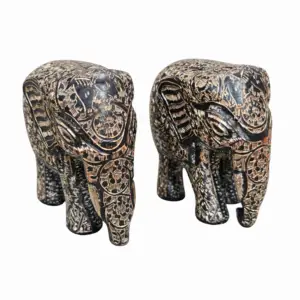 Handcrafted engraved brass elephant pair, decorative elephant statues for home decor and vastu placement