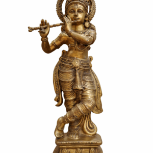 Brass Lord Krishna idol playing flute in tribhanga pose, Murli Manohar statue for home temple and spiritual decor