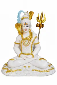 Meditating Lord Shiva idol marble finish with trishul for home temple decor