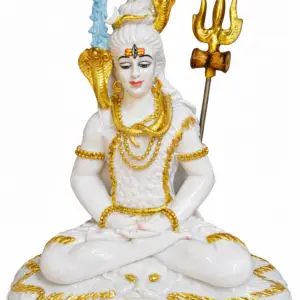Meditating Lord Shiva idol marble finish with trishul for home temple decor
