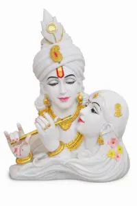 Radha Krishna idol marble finish with flute for home temple decor