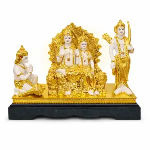 Ram Darbar idol marble dust gold finish with Sita Ram Lakshman Hanuman for home temple decor
